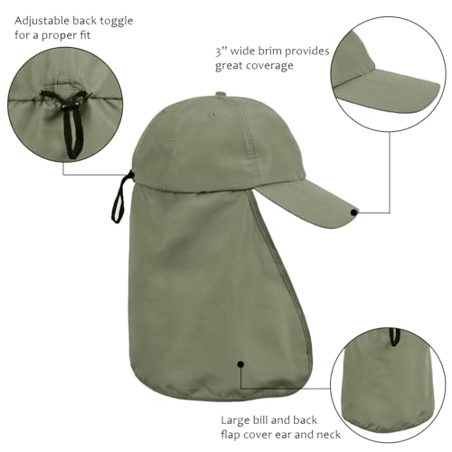 Solaris Mens Sun Hat Neck Flap 2 in 1 Foldable Waterproof UPF 50+ Baseball Cap Fishing Hiking Outdoor - color: #5 Green