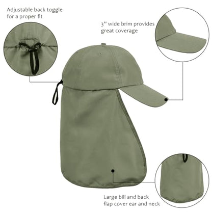 Solaris Mens Sun Hat Neck Flap 2 in 1 Foldable Waterproof UPF 50+ Baseball Cap Fishing Hiking Outdoor - color: #5 Green