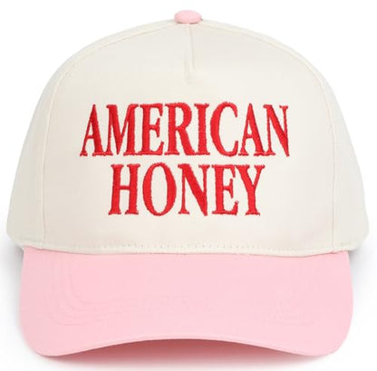 D&Y Retro 2-Tone Canvas Baseball Cap for Women - Funny Embroidered Distressed Snapback, Adjustable Cotton Dad Hat - color: American Honey-pink