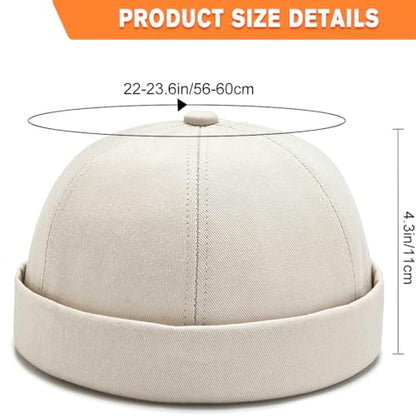 2 Pcs Mens Brimless Docker Cap Set - Retro Worker Sailor Skull Cap Beanie with Rolled Cuff - color: Beige