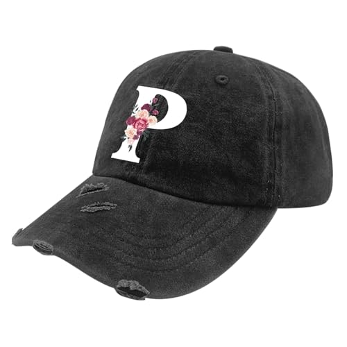 Custom Initial Letter Baseball Cap for Women, Personalized A-Z Monogram Washed Distressed Hat for Mom Gift - color: Classic Alphabetes A-z Cute Letter Caps Cute Baseball Hat 16