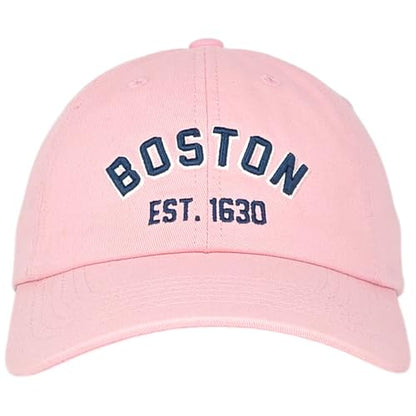 E BY ELIDAN Boston EST 1630 Dad Hat, Embroidered Cotton Baseball Cap - color: Pink