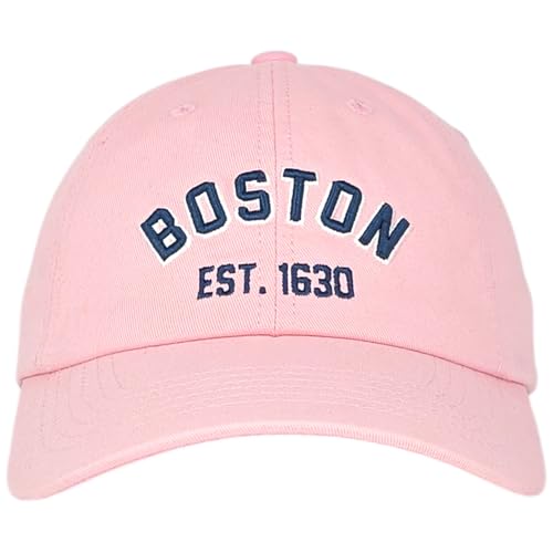 E BY ELIDAN Boston EST 1630 Dad Hat, Embroidered Cotton Baseball Cap - color: Pink