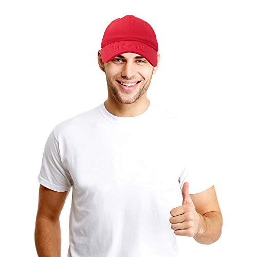 DALIX Baseball Cap Dad Hat Plain Men Women Cotton Adjustable Blank Unstructured Soft - color: Red
