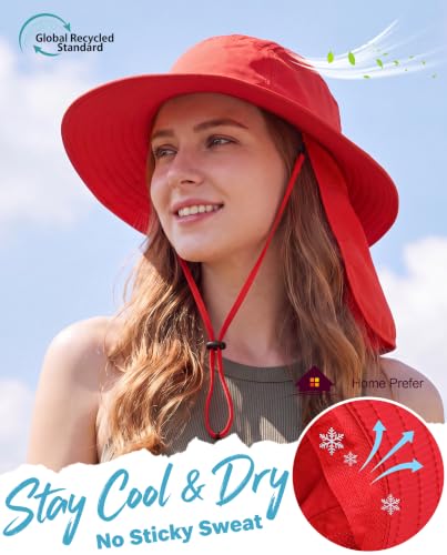 Home Prefer UPF 50+ Sun Hat with Neck Flap Wide Brim Fishing Hat for Men - color: Red