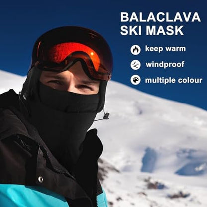 Frienda 2 Pcs Balaclava Ski Mask Windproof Warmer Fleece Adjustable Winter Mask Face Cover for Men Women - color: Black,red