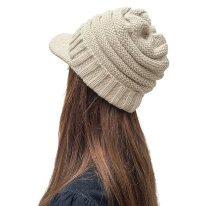 XYIYI Beanie Tail Winter Warm Knit Messy High Bun Ponytail Hats Visor Beanie Cap - color: A Beige