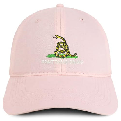 Trendy Apparel Shop Don't Tread on Me Embroidered Unstructured Cotton Dad Hat - color: Light Pink