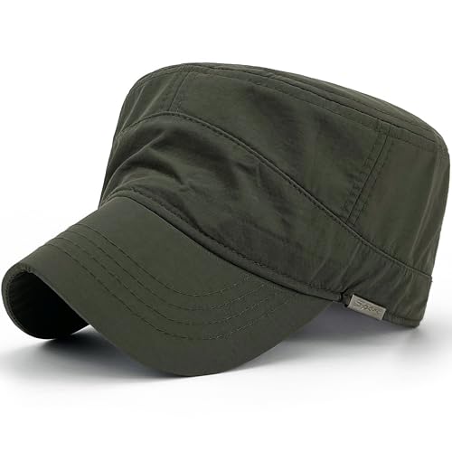 Loneshark Water Resistant Military Hat Quick Dry Cadet Cap Army Flat Top - color: Sport-logo-green