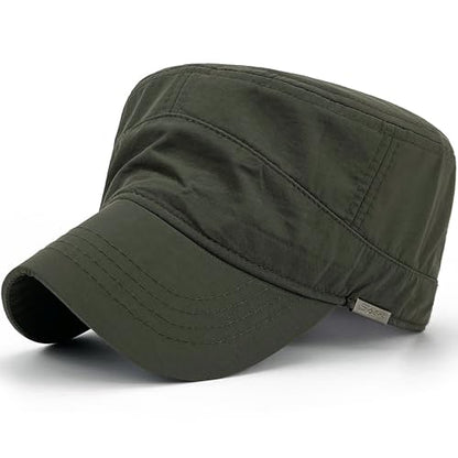 Loneshark Water Resistant Military Hat Quick Dry Cadet Cap Army Flat Top - color: Sport-logo-green