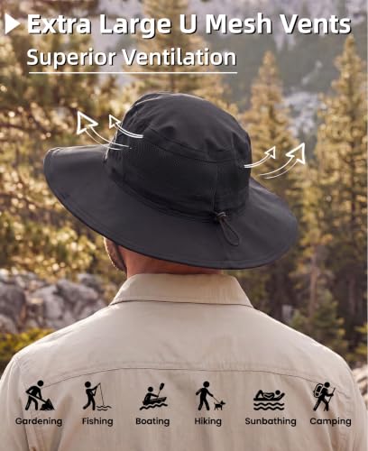 Connectyle Men's Breathable UPF 50+ Sun Hat Packable UV Protection Bucket Hat for Fishing Hiking Camping Safari Beach Golf - color: Black