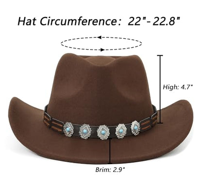 Western Cowboy Hat for Men and Women – Classic Western Style Leather Trim - color: Coffee