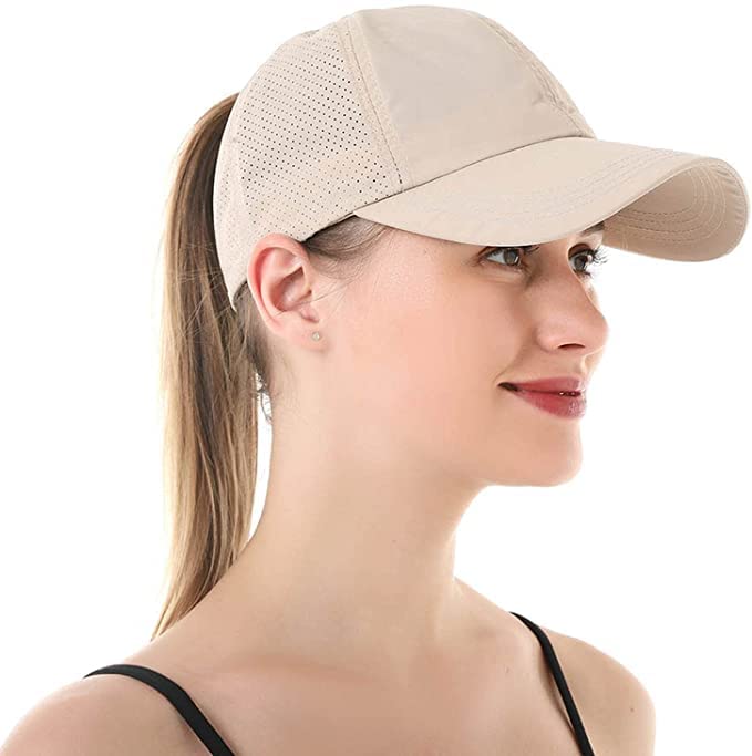 Womens Ponytail Hat Baseball Cap, Adjustable Criss Cross Baseball Cap High Bun Unisex Quick Drying Trucker Hats - color: Zkhaki