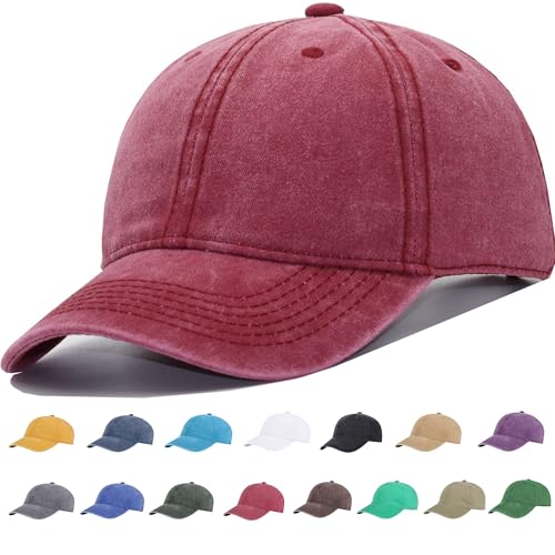 Vintage Washed Cotton Plain Baseball Caps Adjustable Unstructured Blank Casual Dad Ball Hats for Men Women, M/L/XL/XXL - color: Wine, size: Medium-Large
