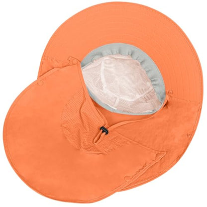 Rosoz Sun Hat for Men Women with Neck Flap& Removable Face Cover Wide Brim - color: 1pack-orange