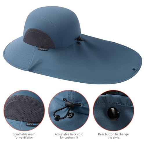 UPF 50+ Foldable Sun Hats Wide Brim with Large Neck Flap for Men Women UV Protection Gardening Fishing Beach Hat - color: Pack of 2, Navy Blue & Stone Blue