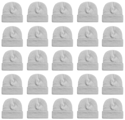 25 Pack Winter Beanie Hats, Unisex Thermal Toboggan Cold Weather Cuffed Caps Bulk Bundle - color: Gray