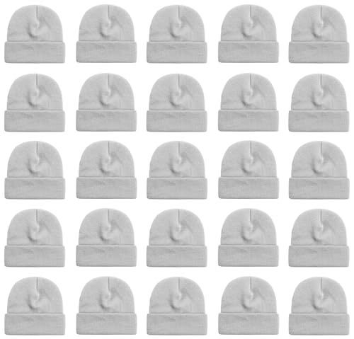 25 Pack Winter Beanie Hats, Unisex Thermal Toboggan Cold Weather Cuffed Caps Bulk Bundle - color: Gray