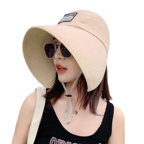 Women Floppy Sun Beach Hat Packable Wide Brim Bucket Hat UPF 50+ UV Protection Travel Beach Cap - color: Khaki