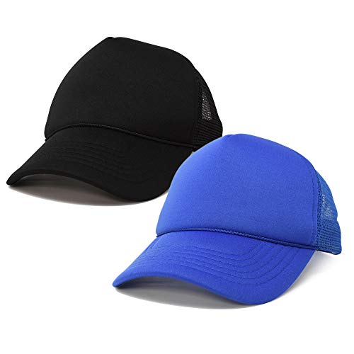 DALIX Solid Blank Trucker Hats Caps 2 Pack - color: Black and Royal Blue