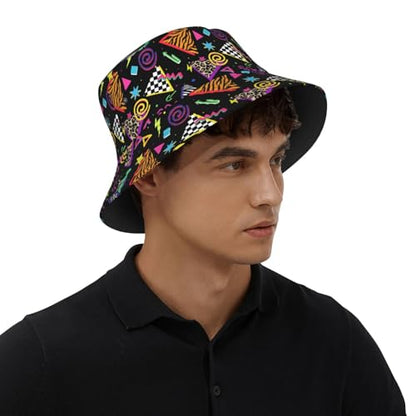 Bucket Hat for Men Women Packable Sun Hats Fisherman Outdoor Summer Travel Hiking Beach Caps - color: 8090s Black