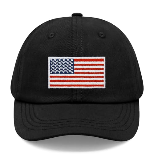 qikqik Baby Baseball Cap Toddler Baseball Hat Baby Ball Cap Toddler Hats for Boys Girls Cotton Infant Caps Kids Trucker Hat - color: Black With Usa Red/White/Blue Flag, size: 6-24 Months