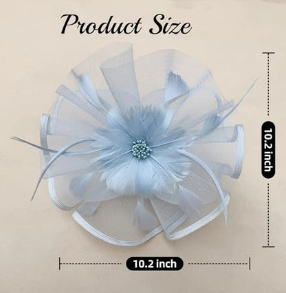 SAFERIN Fascinator for Women Hair Clip Hat Bowler Feather Flower Veil Wedding Party Hat Tea Hat - color: Ta1-light Blue