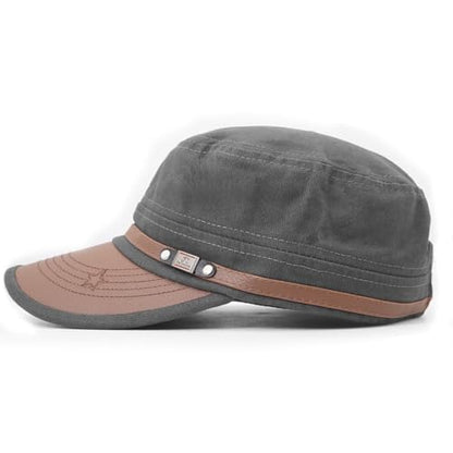 Flat Top Cap for Men Soft Cotton Adjustable Military - color: Grey