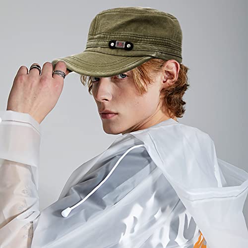 Unisex Cadet Army Cap Adjustable Flat Top Cap Washed Cotton Military Hat Baseball Cap - color: Black Green