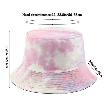 Unisex Bucket Hat Beach Sun Hat Aesthetic Fishing Hat for Men Women Teens, Reversible Double-Side-Wear - color: Mixed Pink Purple Tie-dye