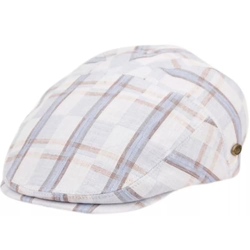 Men’s Cotton Flat Ivy Cap Lightweight Breathable Driving Hat Classic Golf Cabbie Newsboy Style Cap - color: Blue Plaid-iv4022, size: Small-Medium