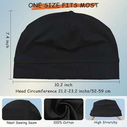 100% Cotton Skull Caps for Men Women, Sleeping Cap Beanie for Locs - color: Set K