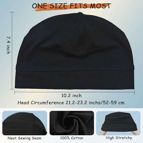 100% Cotton Skull Caps for Men Women, Sleeping Cap Beanie for Locs - color: Set E