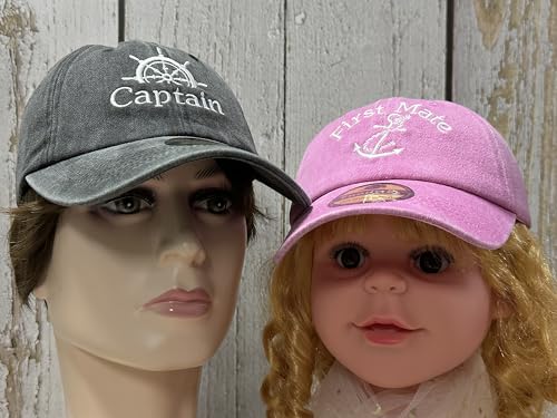 Embroidered Captain & First Mate Baseball Caps Set for Men Women - color: Captain (Black) - Toddler First Mate (Pink)