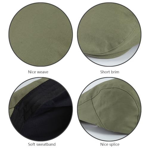 Classic Solid Flat Cap Newsboy Hats for Men Retro Cabbie Driving Adjustable - color: C06 Army Green With Mesh Lining