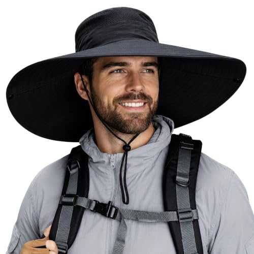Wide Brim Sun Hat for Men Women UV Protection Bucket Fishing Hats - color: Black