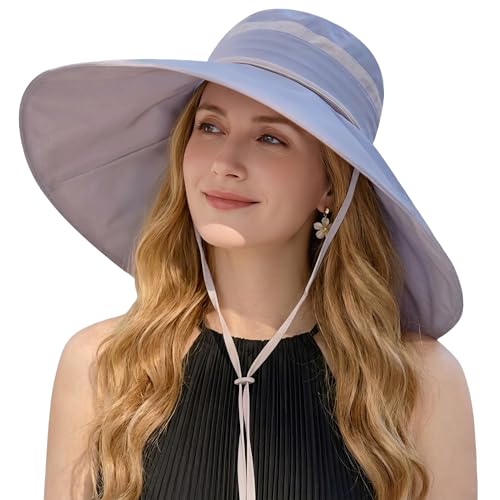 Women Wide Brim Sun Protection Hat Summer Fishing Hats - color: Lightpurple