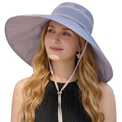 Women Wide Brim Sun Protection Hat Summer Fishing Hats - color: Lightpurple