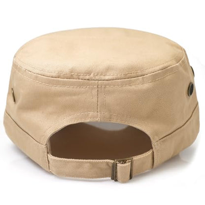 Men's Military Cadet Hat Flat Top Newsboy Cap - color: A - Beige