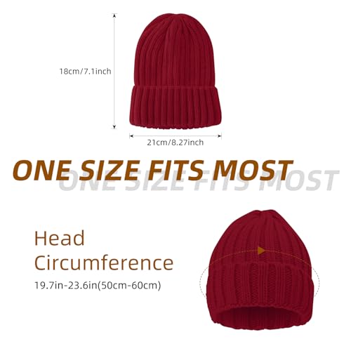 ZOORON 1&2 Winter Beanie for Women Soft Warm Slouchy Knit Hat Ski Stocking Cuffed Cap - color: Wine Red