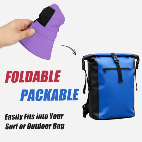 Surblue Surf Bucket Hat with Widened Chin Straps UPF 50+ Windproof Sun Hat Adjustable Packable Cap for Water Sports Surfing - color: Purple