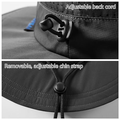 UPF 50+ Bucket Sun Hat with Laser Perforated Mesh Cooling Adjustable Breathable Lightweight for Outdoor Men Women - color: Dark Grey
