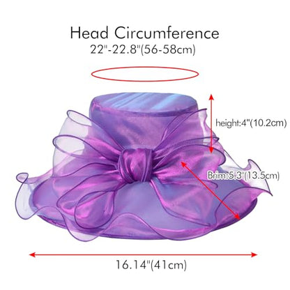 2026 Derby Hats for Women Ladies, Classy Organza Sun Hat, Church Tea Party Wedding Kentucky Fascinator Hat - color: B2967-purple