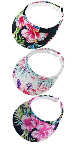 3 Pack Sports Sun Visor Hat Women Men Adjustable Clip On Visors Outdoor Golf Beach Cap - color: Flower-black, White, Navy