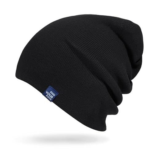 CLAPE Cuff Rolled Beanie for Men Women, Soft Knit Winter Hat Double-Layer Warm Ski Skull Cap Stretch Fit - color: Clkh02-black