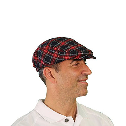 Plaid Flat Golf Cap: 'Par 5' - color: Navy Stewart