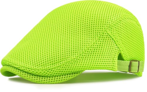 Xinveen Men's Mesh Cap Breathable Summer Newsboy Hat Adjustable Beret Ivy Cap Irish Cabbie Driving Hunting Hats - color: Electric Green