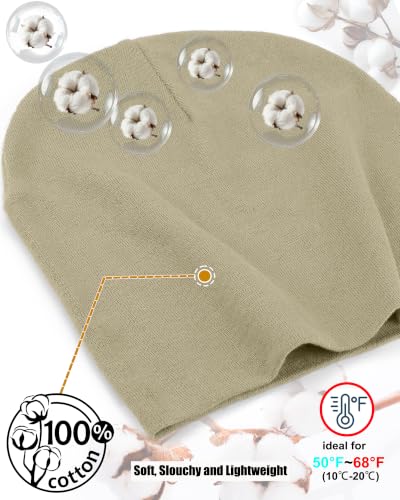 ROYBENS Thin 100% Cotton Beanie for Men Women Lightweight Slouchy Chemo Hat - color: 1pcs-khaki