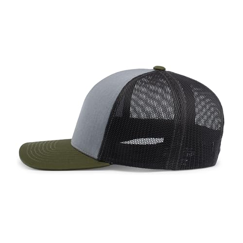 Pacific Headwear Snapback Trucker: Stylish Unisex Cap for All-Day Comfort - color: Heather Grey/Lt Charcoal/Moss Green, size: One Size