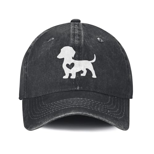 Women's Cute Dachshund Heart Hat for Men Women, Adjustable Vintage Distressed Washed Baseball Cap for Dog Lover